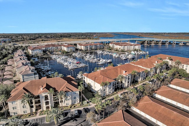 aerial view featuring a water view