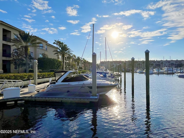 dock area featuring a water view