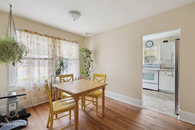 dining room with dark hardwood / wood-style flooring