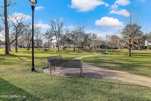 view of property's community with a lawn