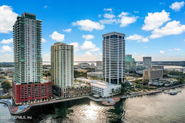 view of city with a water view