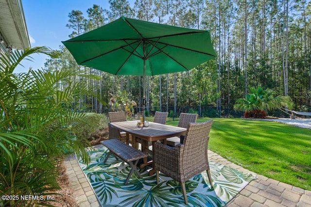 view of patio / terrace featuring fence and outdoor dining space