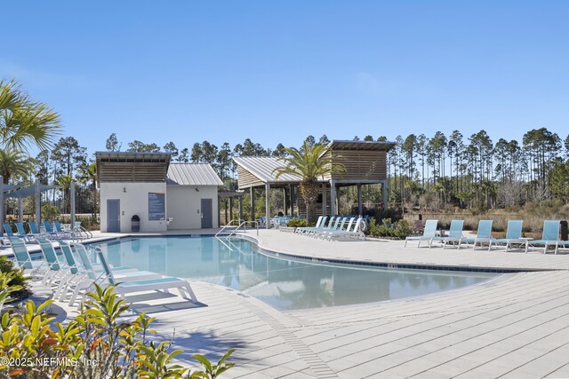 view of pool featuring a patio