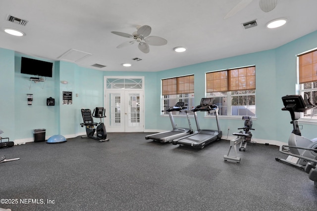 gym with ceiling fan