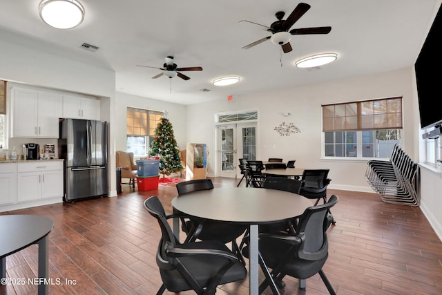 dining room featuring french doors and ceiling fan