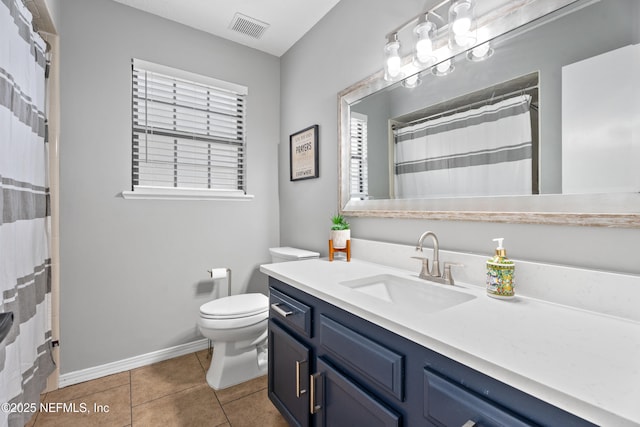 bathroom featuring toilet, tile patterned floors, and vanity