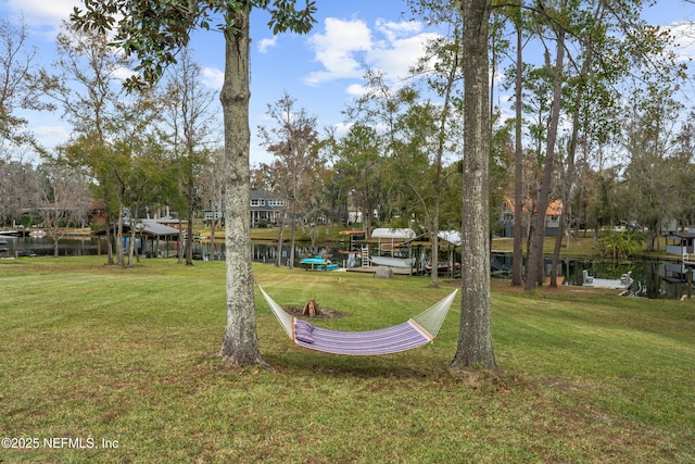 view of yard with a water view