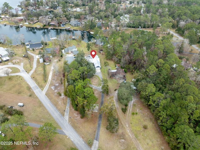 drone / aerial view featuring a water view