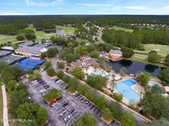 aerial view with a water view