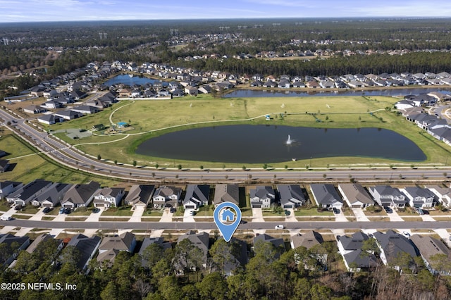 aerial view with a water view