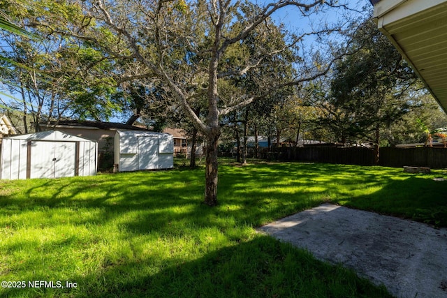 view of yard with a shed