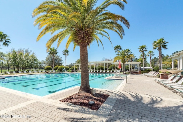 view of swimming pool with a pergola and a patio area