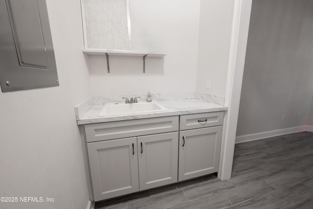 bathroom with electric panel and vanity