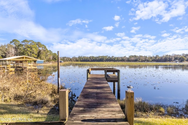 view of dock with a water view