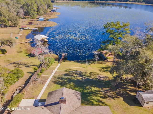 bird's eye view featuring a water view