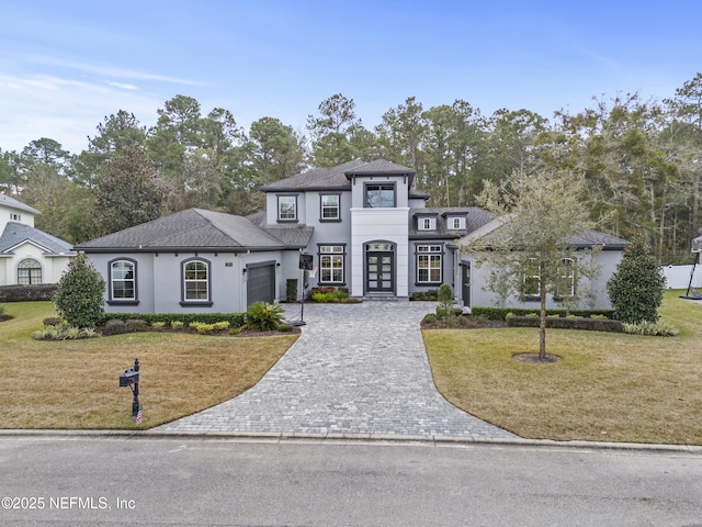 view of front of house with a garage and a front yard