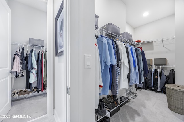 walk in closet with carpet floors