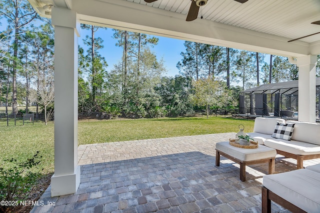 view of patio / terrace with an outdoor hangout area and ceiling fan