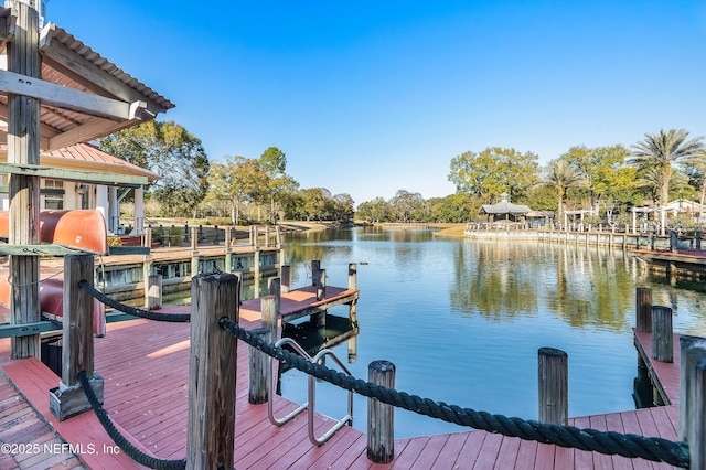 view of dock with a water view