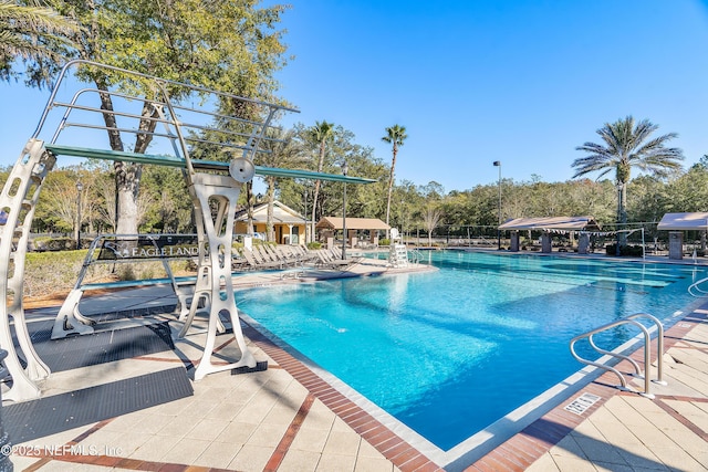 view of pool featuring a patio