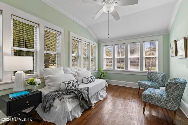 sunroom featuring ceiling fan and lofted ceiling