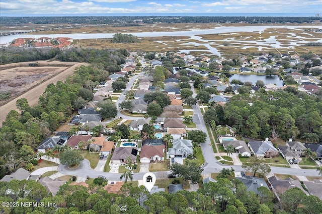 aerial view with a water view