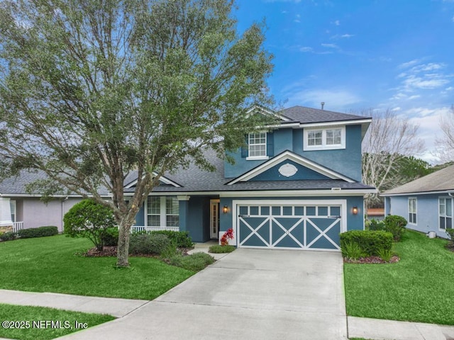 view of front of house featuring a garage and a front yard