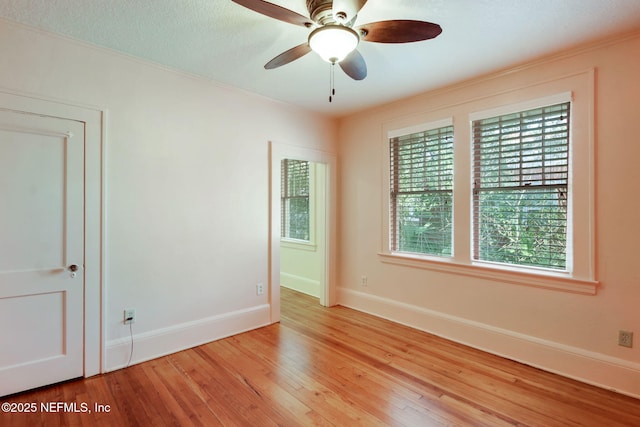 spare room with ceiling fan and light hardwood / wood-style floors