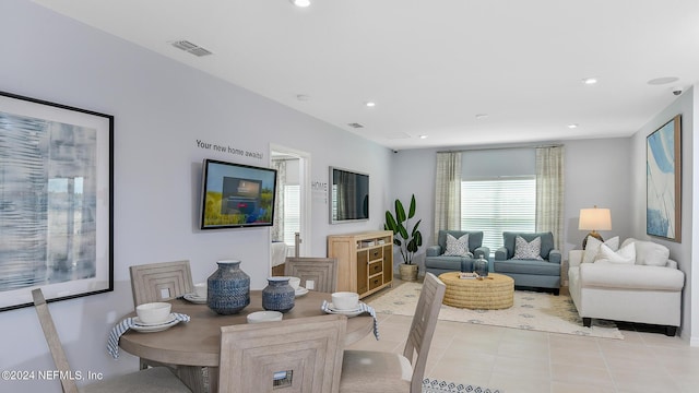 living room featuring light tile patterned floors