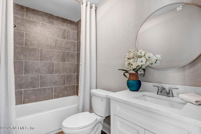 full bathroom featuring toilet, shower / bath combo, and vanity