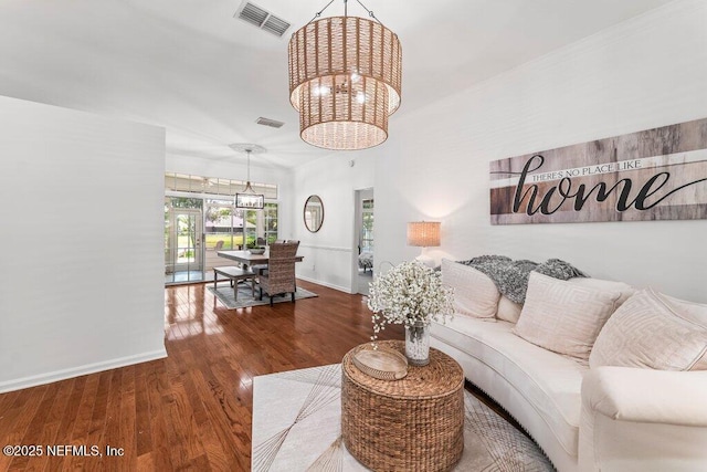 1814 Royal Fern Ln, Fleming Island, FL 32003 - living area featuring baseboards, a chandelier, and wood finished floors