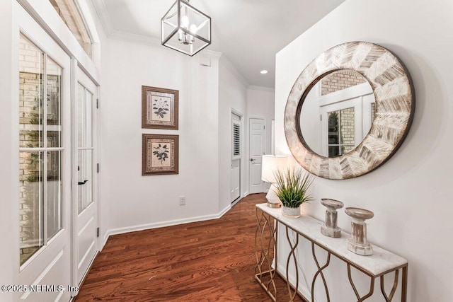 1814 Royal Fern Ln, Fleming Island, FL 32003 - hall with crown molding, dark wood-type flooring, baseboards, and recessed lighting