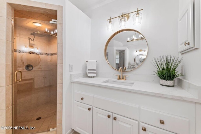 1814 Royal Fern Ln, Fleming Island, FL 32003 - full bath with a stall shower, vanity, and a chandelier