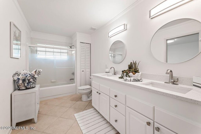 1814 Royal Fern Ln, Fleming Island, FL 32003 - full bath with toilet, crown molding, double vanity, tile patterned floors, and healthy amount of natural light