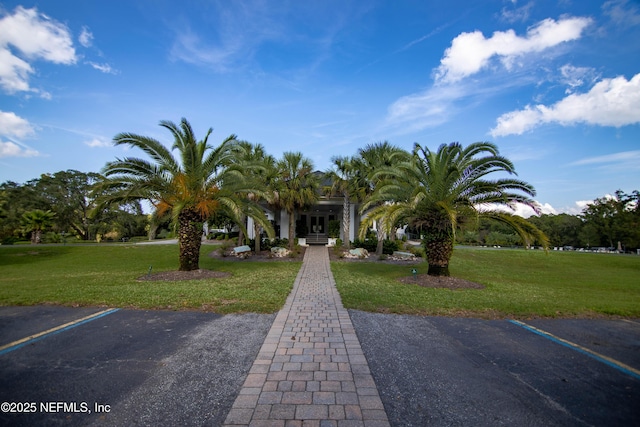 obstructed view of property featuring a front lawn