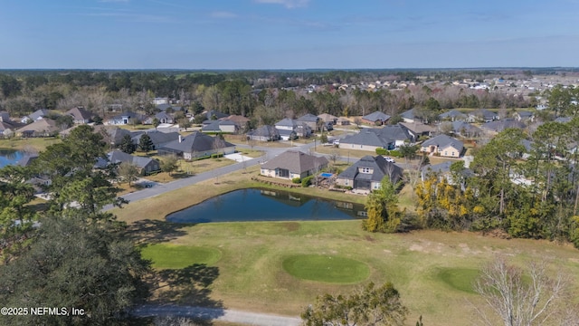 aerial view with a water view and a residential view