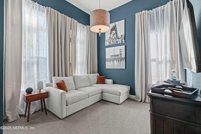 carpeted living room featuring a healthy amount of sunlight