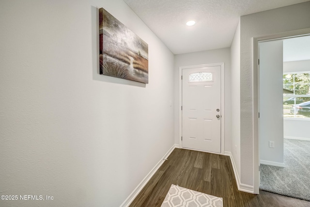 doorway with dark hardwood / wood-style flooring