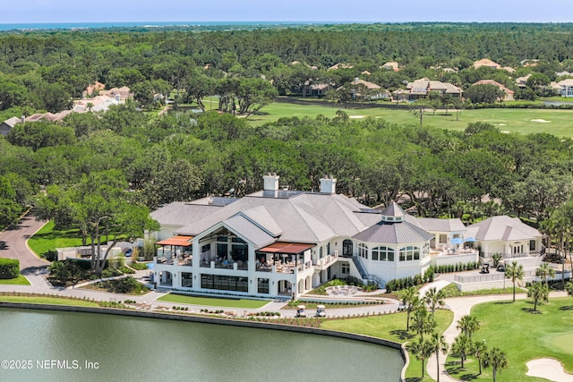 aerial view with a water view