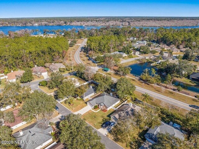 aerial view featuring a water view