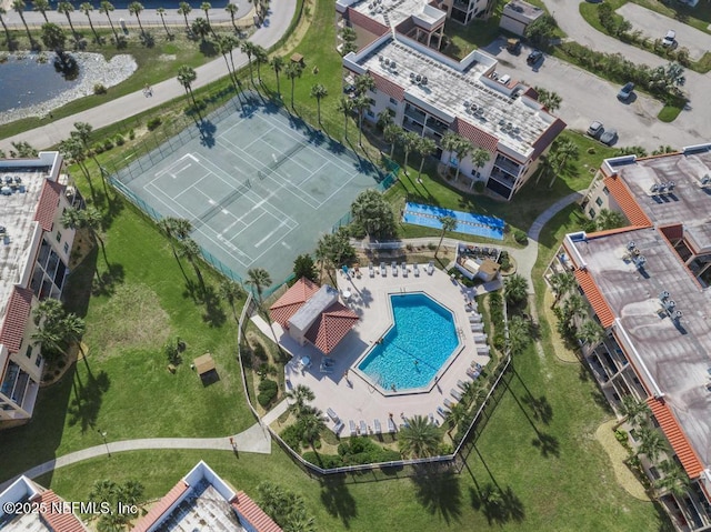 aerial view featuring a water view