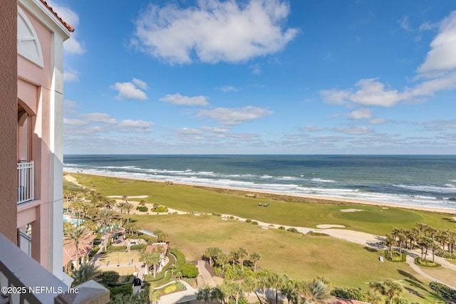 property view of water featuring a beach view