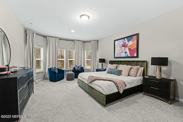 bedroom featuring carpet floors and a textured ceiling