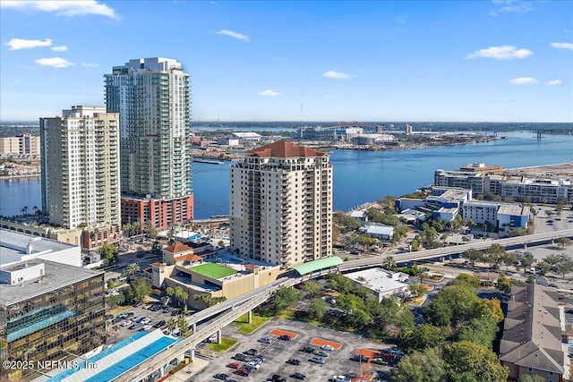 aerial view with a water view