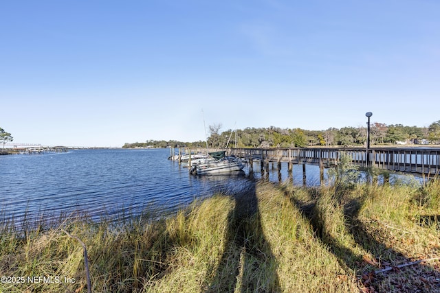 view of dock with a water view