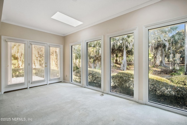 unfurnished sunroom featuring a healthy amount of sunlight and a skylight