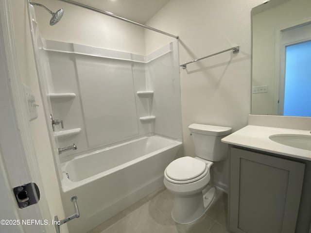 full bathroom featuring tile patterned floors, vanity, shower / bathtub combination, and toilet