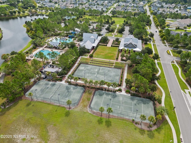 aerial view with a water view