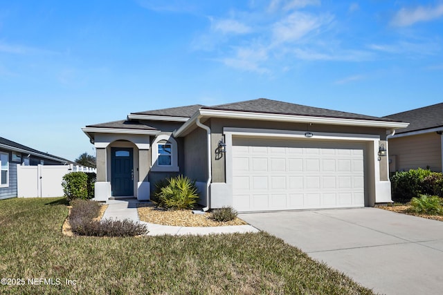 view of front of property featuring a garage and a front lawn