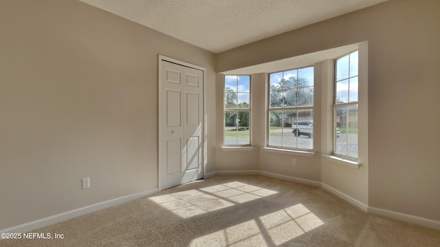 carpeted spare room with a textured ceiling